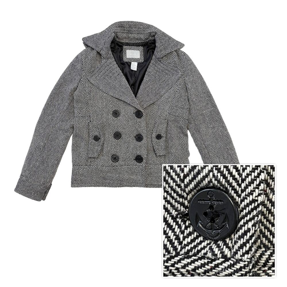 dELiA*s Y2K Wool Peacoat Women M Herringbone Cropped Preppy Jacket 2000s